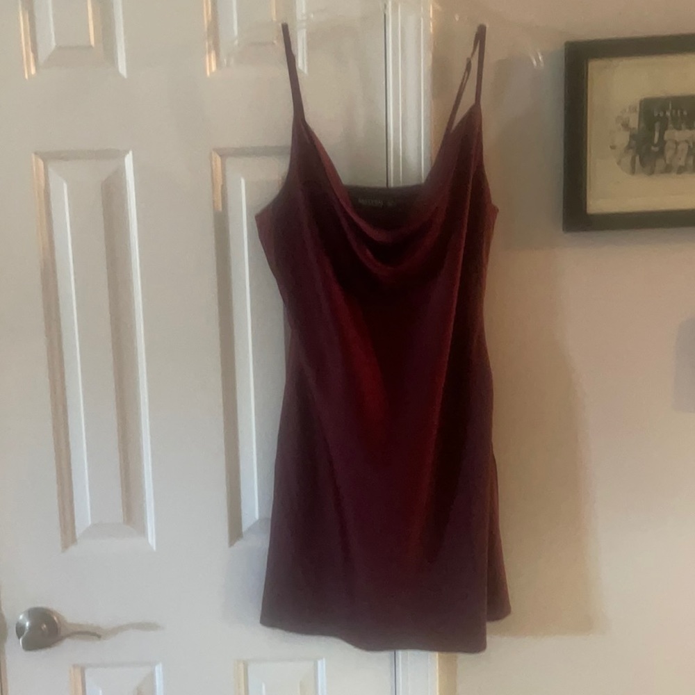 Red silky mini dress